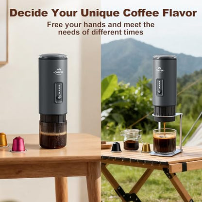 Portable Coffee Maker, 3 in 1 Electric Espresso Machine Set, Rechargeable Self-Heating Brewer with Carrying Bag and Coffee Stand for Office Camping, Hiking - color: Space Gray
