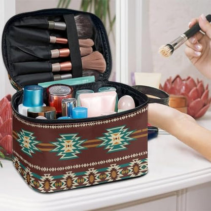 Travel Cosmetic Bag Aztec Brown Printed Multifunctional Makeup Organizer Bag for Ladies Teens Lightweight Makeup Pouch Plenty of Room - color: Aztec Brown