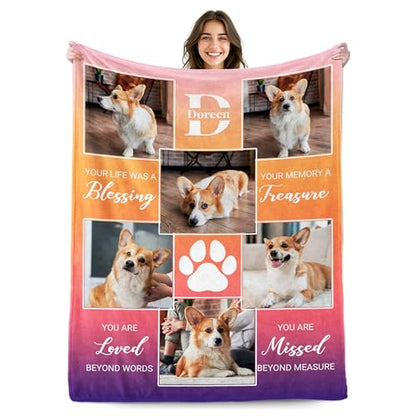 Custom Dog Blanket with Photos, Pet Loss Sympathy Gift for Dogs Lovers, Personalized Dogs Memorial Blanket with Pictures & Name, Customized Dog/Cat Passing Away Bereavement Remembrance Gifts - color: Design9