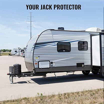 BougeRV RV Electric Tongue Jack Cover with D Rings, 600D Universal Trailer Jack Protective Grey Cover for Outside RV Parts RV Accessories - color: Grey with D rings