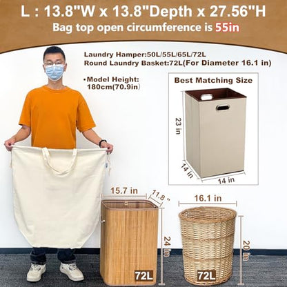 Canvas Laundry Bags with Handles & Square Base13.8"Wx13.8"Dx27.6"H, Large Heavy Duty Laundry Hamper Bag, College Dorm Washable Drawstring Canvas Dirty Clothes Sack (Beige,2 Pack) - color: Beige 2-Pack | Square Base, size: 13.8"Wx13.8"Depthx27.6"H