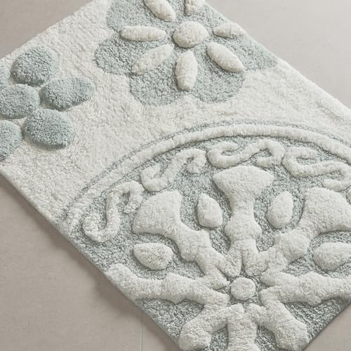 Madison Park Casablanca 100% Cotton Tufted Bathroom Rugs Luxurious Plush Medallion Floral Pattern Bath Mat Absorbent, Quick Dry, Spa Design Shower Room Décor, Rectangle 20" x 30", Sage Green - color: Sage Green, size: 1'8" x 2'6" (Rectangular)
