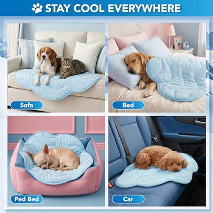 PetAmi Dog Cooling Mat, Cloud Shape, Pet Pad with Cooling Nylon & Soft Fleece, Q-Max > 0.4 Reversible All Season Blanket for Dogs & Cats, Medium 38x48 in, Light Blue - color: Light Blue, size: Medium