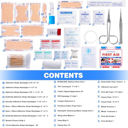 Mini First Aid Kit - 150 Pieces Emergency Medical Kit for Home, Car, Travel, Camping, Truck, Hiking, Sports, Office, Vehicle & Outdoor Emergencies - color: Red