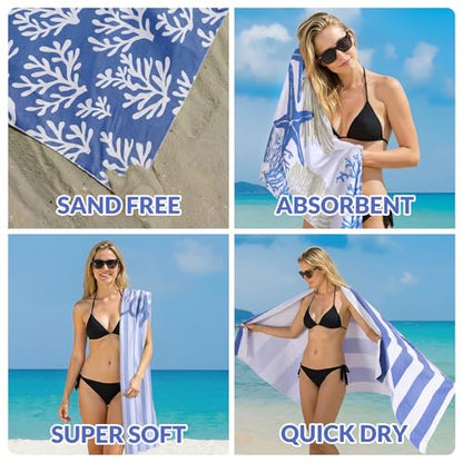 Frienda 4 Pack Microfiber Oversized Lightweight Beach Towel 71x32 in for Women Men Microfiber Quick Dry Sand Free Ocean Coastal Towels for Beach Pool Travel(Coral) - style: Coral