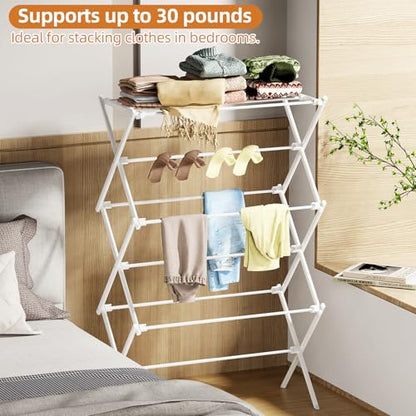 Drying Rack Clothing, 3-Tier Clothes Drying Rack Foldable, Antirust Laundry Drying Rack Collapsible Use for Indoor & Outdoor, 11.8" D x 34.6" W x 35.4" H, White - color: White