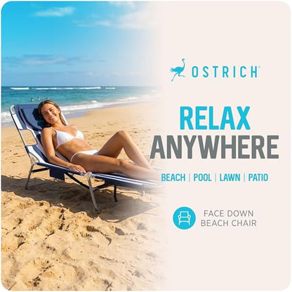 Ostrich the Backpack Chaise Lounge, Folding & Reclining Outdoor Beach Chaise Lounger Chair for Lawn, Pool, Patio, Garden, and Yard, Blue Stripe - color: Striped, style: Backpack Chaise