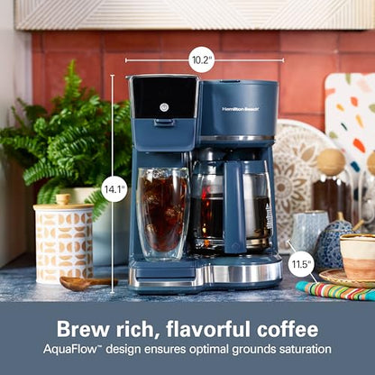 Hamilton Beach 2-Way 12 Cup Programmable Drip Hot and Iced Coffee Maker & Single Serve Coffee Machine, AquaFlow Showerhead, Glass Carafe, Auto Pause and Pour, Kitchen Makeover Blue (47502J) - color: Kitchen Makeover Blue