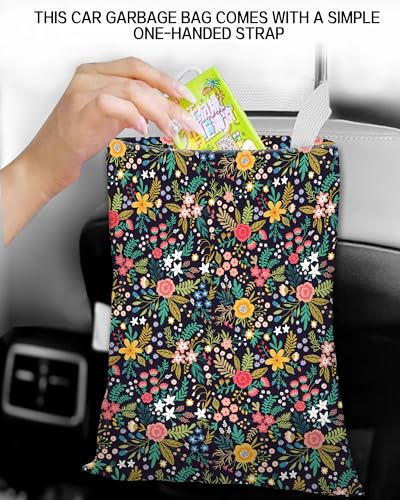 Car Trash Can, Durable Hanging Car Trash Garbage Bag, Cute Automotive Garbage Cans Organizer, Cute Colorful Flowers - color: Cute Colorful Flowers