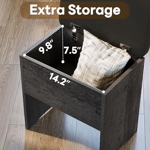 LIKIMIO Small Makeup Vanity Desk with Mirror and Lights, Vanity Table Set with Storage Drawer, Chair and Three Shelves, Bedroom, Charcoal Grey - color: Charcoal Grey