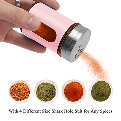 Accmor 2pcs Salt and Pepper Shakers,Stainless Steel Shaker for Salt Powder Sugar Cinnamon Pepper, Spice Dispenser with Adjustable Pour Holes,Pink - color: Pink