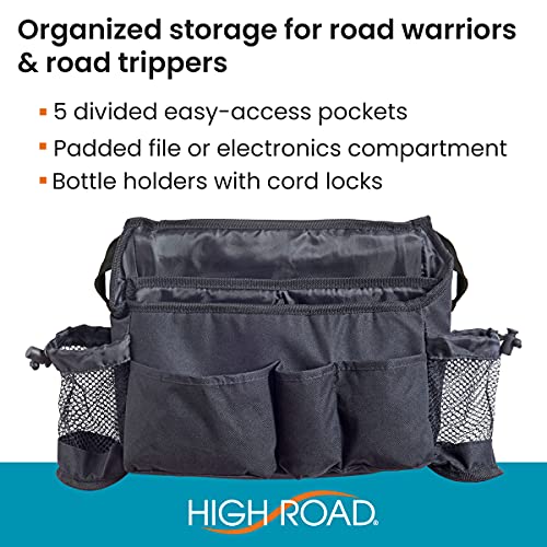High Road SwingAway Car Front Seat Organizer with 6 Storage Pockets and 2 Bottle or Cup Holders - color: Black