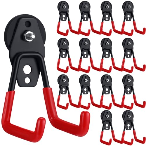 Landhoow 14 Pcs Large Magnetic Hooks Heavy Duty Garage Magnet Hooks Strong Storage Utility Magnetic Hangers with Anti Slip Rubber Coating for Indoor and Outdoor Hanging (Red) - color: Red