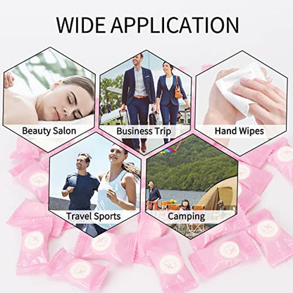 Classycoo Compressed Towel 100 PCS Mini Tablets Disposable Portable Face Towel Cotton Coin Tissue Eco-Friendly for Travel, Camping, Hiking, Sport, Beauty, Home Hand Cloths, Outdoor Activities Pink - size: 1 Count (Pack of 100), style: Large (Pink)