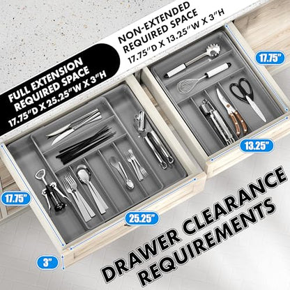 Simple Houseware Expandable Kitchen Drawer Flatware Organizer, Gray – Adjustable Cutlery Tray with 9 Compartments for Utensils and Silverware - color: Gray