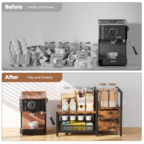 Kssiaz K Cup Holder, 2-tier Coffee Pod Holder for 48 Pods, K Cup Drawer Organizer with Sliding Storage Drawer, Coffee Bar Station Organizer for Countertop, Space Saving, Home & Office, Black - size: 15.8"×12.6"×6.7"