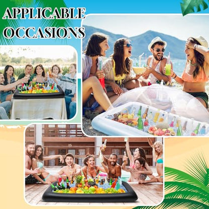 Leitee 5 Pcs Inflatable Serving Bar Kit Includes Salad Buffet Tray with Drain Plug Mesh Food Cover Food Drink Containers and Inflator for Ice Supplies Summer Party Camping Picnic(Black, White) - color: Black/White