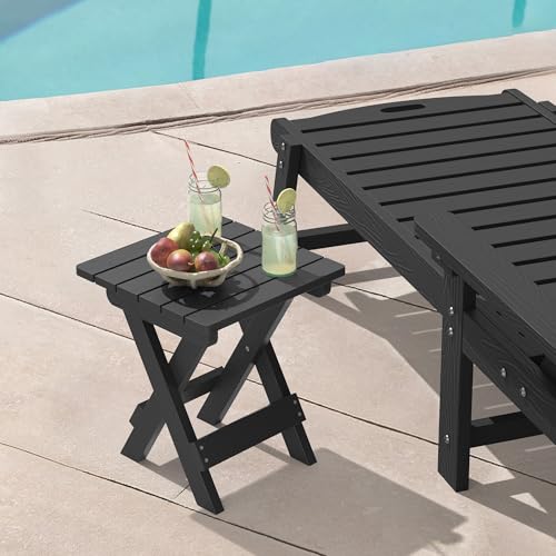 LUE BONA Small Outdoor Folding Side Table, HDPS Outside End Table for Patio, Porch, Deck, Pool, 14 Inch Height, Black - color: Black