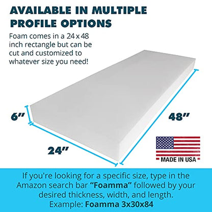 Foamma 6" x 24" x 48" High Density Upholstery Foam Padding, Thick-Custom Pillow, Chair, and Couch Cushion Replacement, Craft Foam Upholstery Supplies for Cushions and Seat Repair - color: High Density, size: 6" x 24" x 48"