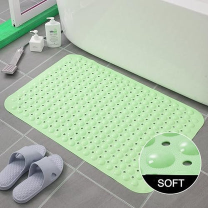 Bathtub and Shower Mats, 28 x 15 Inch Non-Slip Bath Mat, Machine Washable Bath Tub Mat with Suction Cups & Drain Holes for Bathroom, Beige - color: Green, size: 28" x 15" (Rectangular)