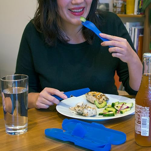 humangear GoBites Trio | Travel & Camping Utensils | Portable & Convertible Dining Ware | Multi-Functional Spork & Knife, Red - color: Red