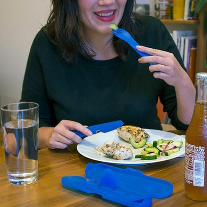 humangear GoBites Trio | Travel & Camping Utensils | Portable & Convertible Dining Ware | Multi-Functional Spork & Knife, Blue - color: Blue