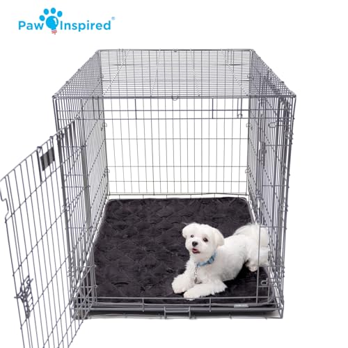 Paw Inspired Washable Padded Crate Mats for Dogs | 41” x 28” Pad, Fits 42-inch Kennels | Leakproof, Waterproof Bottom, Plush Pet Beds (Gray) - color: Gray, size: 42 Inch