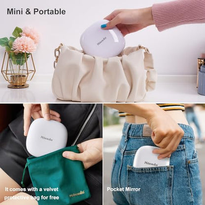 Mocado Compact LED Magnifying Travel Makeup-Mirror - 4 inches 1X/10X Magnification Small Hand Pocket Dimmable Double Sided USB Rechargeable Touch Screen, Portable Tabletop Cosmetic (White) - color: White