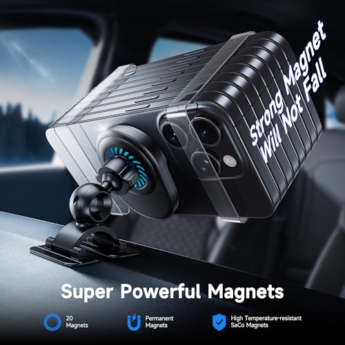 25W Magnetic Wireless Car Charger with Cooling Fan, MagSafe Car Mount Charger, Dashboard & Vent Attachment Phone Holder, 25W Fast Charging Car Cooling Phone Mount for iPhone 17/16, S26 Ultra