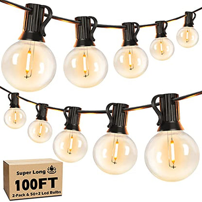 100FT LED Outdoor String Lights Patio Light with 52 Shatterproof G40 Dimmable Globe Bulb, 2-Pack 50FT Waterproof Outside Hanging String Light for Christmas Backyard Porch Balcony Gazebo Party - size: 100FT(50*2)