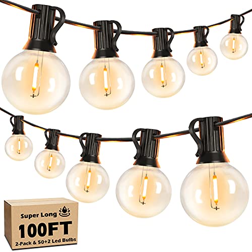 100FT LED Outdoor String Lights Patio Light with 52 Shatterproof G40 Dimmable Globe Bulb, 2-Pack 50FT Waterproof Outside Hanging String Light for Christmas Backyard Porch Balcony Gazebo Party - size: 100FT(50*2)