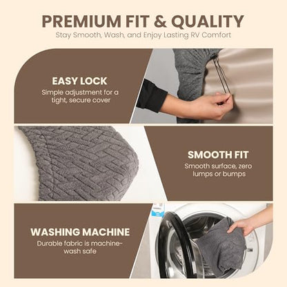 RV Dinette Cushion Covers – Short Backrest (12–16”H x 36–40”L) – 4-Piece RV Booth Seat Cover Set – No-Slip Drawstring Cord-Lock Fit – Washable, Modern Replacement Covers