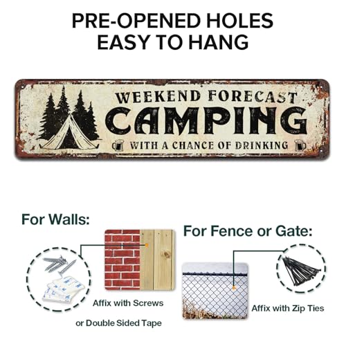 Weekend Forecast Camping with a Chance of Drinking Sign, Metal Tin Signs 4x16 Inch - color: V-139