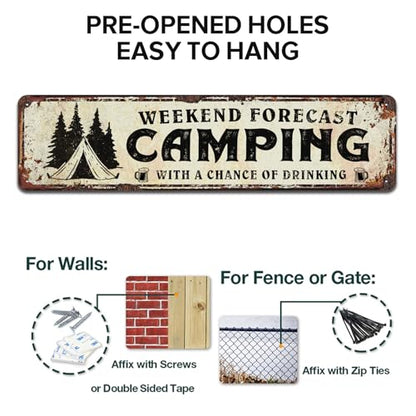 Weekend Forecast Camping with a Chance of Drinking Sign, Metal Tin Signs 4x16 Inch - color: V-139