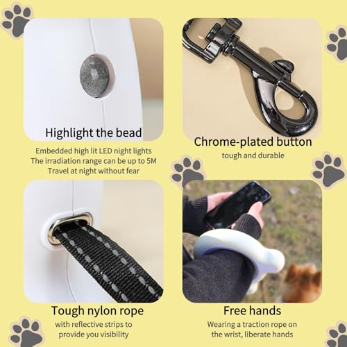 Retractable Dog Leash with Light, 9.84ft/3M Hands Free Leash, 360° Tangle-Free, Anti-Slip Grip, One-Button Control for Small Medium Dogs Up to 66 lbs, Blue - color: Blue