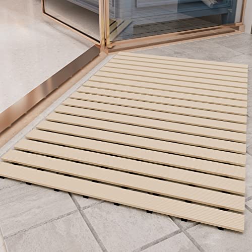 PADOOR Shower-Mat Non Slip, Heavy Duty Bathtub-Mat Curlable Quick Drain Sturdy Bath Tub Mat Without Suction Cups for Indoor Outdoor Use 17x26 Inch Beige - color: Beige, size: 17" x 26" (Rectangular)