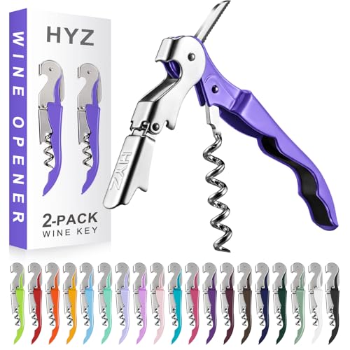 HYZ 2-Pack Wine Opener Waiter Corkscrew, Professional Wine Key for Servers, Bartender with Foil Cutter, Manual Wine Bottle Opener Double Hinged (Lupine) - color: Lupine