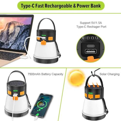 LED Camping Lantern, 1500 Lumens Camping Lantern Rechargeable with Solar Panel Charging, Waterproof, 8 Light Modes, 7500mAh Power Bank, Camping Flashlight for Hurricane Emergency, Hiking, Outdoor - size: Orange&Black