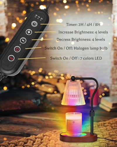 Engpure Candle Warmer Lamp with 7 LED Colors Lamp,Candle Warmer with Timer Dimmer Adjustable Height,Christmas Gift for Women Mom,Birthday Gifts for Women Mom - color: Black with RGB