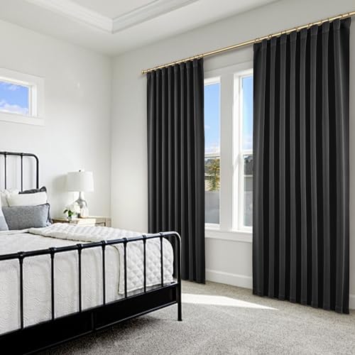 SHINELAND 72 Inch Long Thermal Insulated Blackout Curtains, Back Tab Rod Pocket Black Out Drapes for Summer Heat 2 Panels Set - color: Black, size: 52"W x 72"L (Pack of 2)