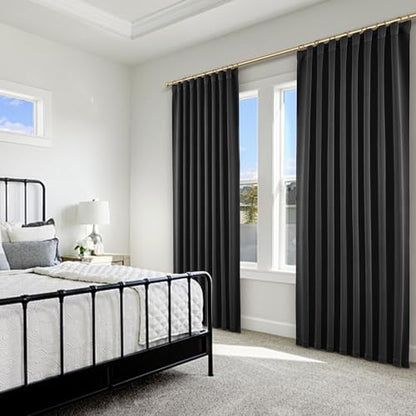 SHINELAND 72 Inch Long Thermal Insulated Blackout Curtains, Back Tab Rod Pocket Black Out Drapes for Summer Heat 2 Panels Set - color: Black, size: 52"W x 72"L (Pack of 2)
