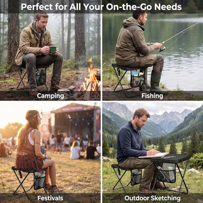 2 Pack 2-in-1 Folding Chair & Backpack Chair – Portable Stool with Storage & Adjustable Strap, Heavy Duty 265LBS Small Folding Chair for Outdoor Camping, Fishing, & Hiking