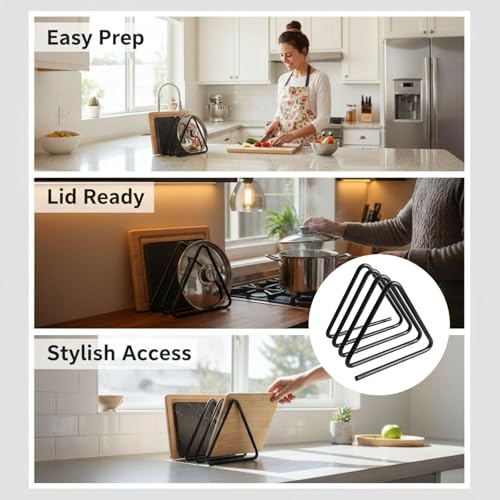Cutting Board Organizer Holder Stand, Triangle Black Metal Holder for Cutting Board Storage & Plate Holder, Tray Dividers, 3.94 x 3.94 x 3.54 in