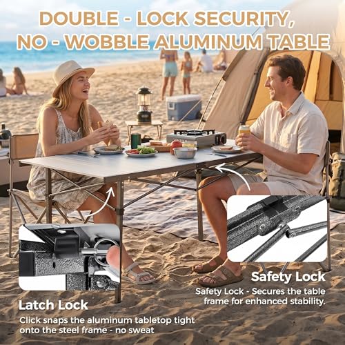 KingCamp Aluminum Camping Table Foldable, Large 53.5" Roll Up Camp Table Folding Seamless Tabletop Heavy Duty Duck Hunting Camping Tables Metal Portable Outdoor Collapsible for RV BBQ Picnic Hunting - color: Silver/Black - 53.5"×27.5", style: Extra Large