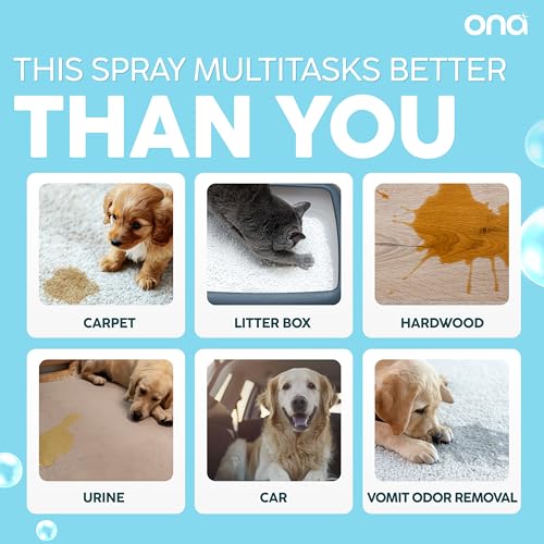ONA Pet Stain & Odor Eliminator Enzyme Cleaner Spray - Dog & Cat Urine Remover & Deodorizer for Home, Carpet, Furniture & Hardwood Floor - Professional Strength Pet Urine Stain Remover (16oz)
