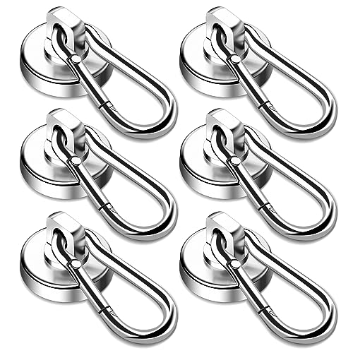 DIYMAG 70LBS Magnetic Hooks,6 Pack Heavy Duty Neodymium Magnetics with Swivel Carabiner Hook,Great for Your Refrigerator and Other Magnetism Surfaces - size: 0.98in