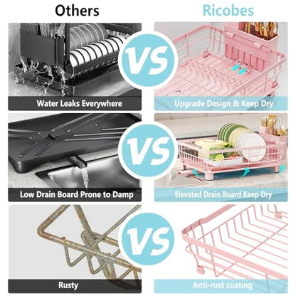 Dish Drying Rack - Space Saving Dish Rack - Dish Racks for Kitchen Counter with Drainboard,Rustproof Dish Drainer with Removable Utensil Holder,Pink - color: 1 Tier-pink