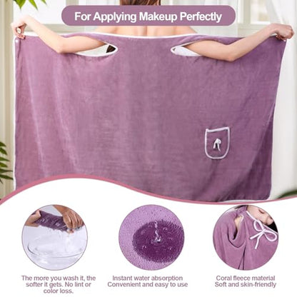 Unisex Bath Towel, Wearable After Bath Towel Set, Wearable Quick Dry Shower Gym Towel(53" x 31", Purple) - color: Purple, size: S(135X80CM)