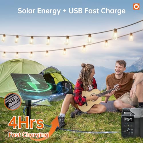 addlon 120FT(114+6) Solar String Lights Outdoor, Waterproof Solar Powered Outside Lights with Remote & USB Port, ST38 LED Shatterproof Bulbs, Dimmable Solar Light for Camping Backyard Porch - size: 120FT