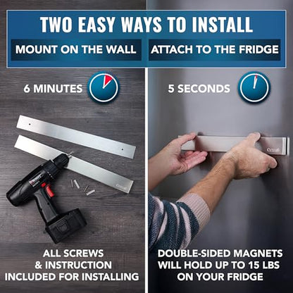 Cutluxe Magnetic Knife Holder for Wall and Fridge - 10" Stainless Steel Knife Magnetic Strip - Holds up 15 lbs, Easy to Mount, With Strong Magnets or Screws - size: 10 Inches